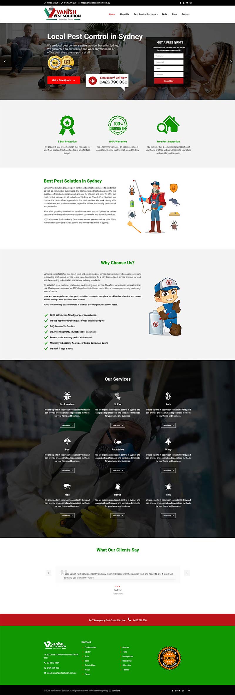 Vanish Pest Solution Homepage Design