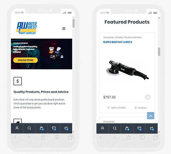 Autowest Website on mobile devices