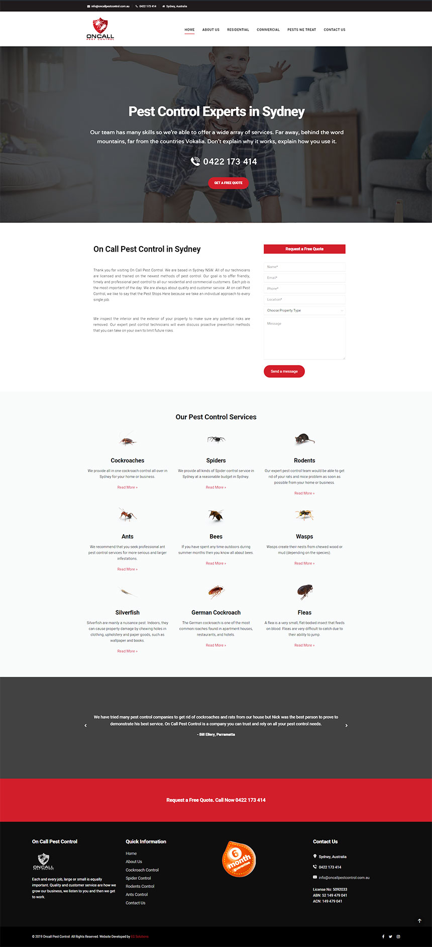 Oncall Pest Control - Homepage Design